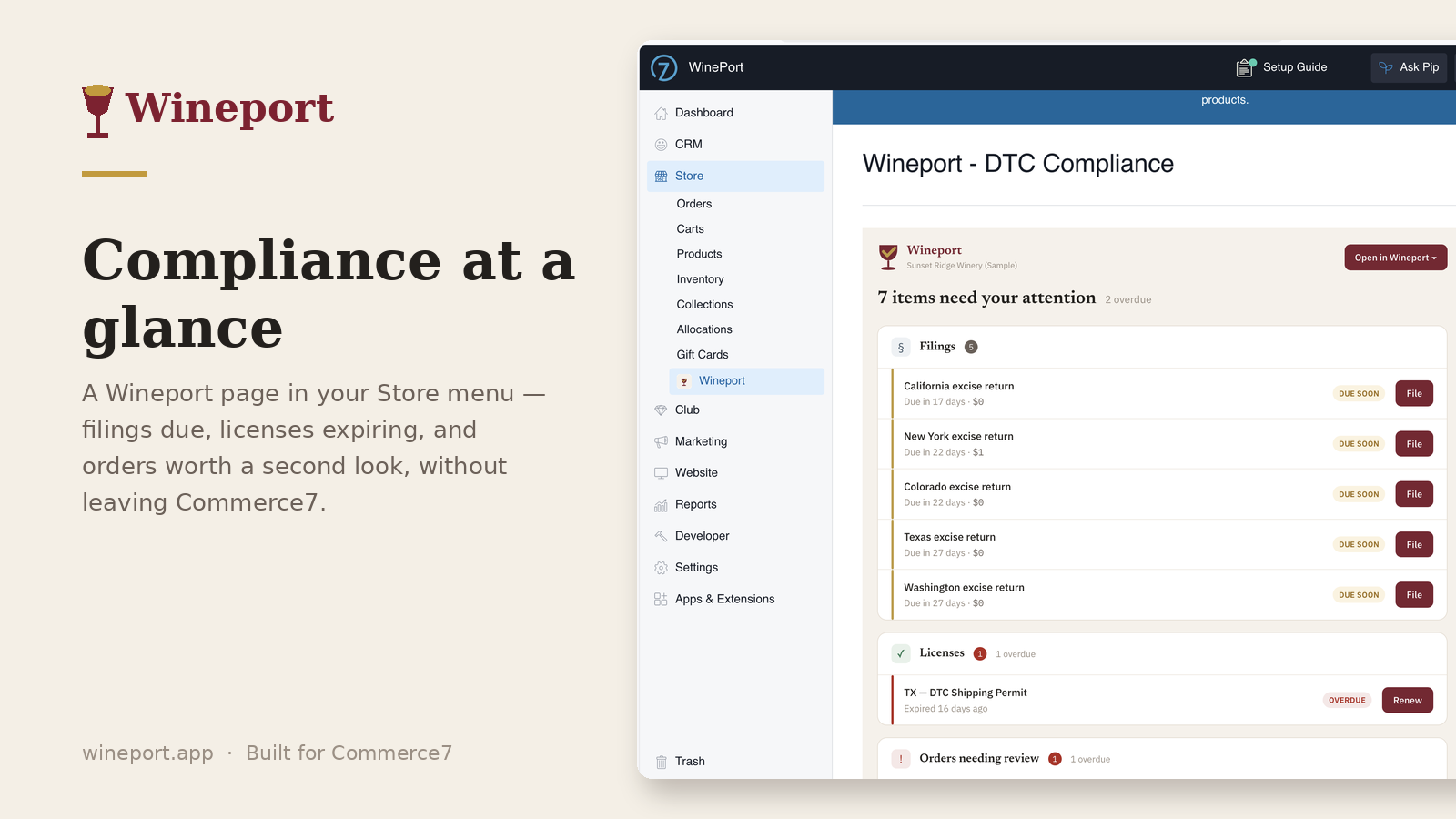 Compliance at a glance — the Action Center mirrored in your Store menu